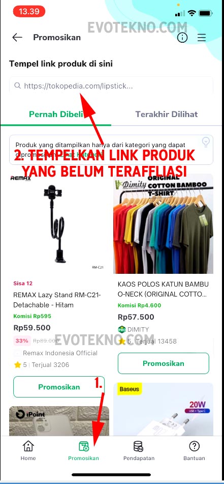 Halaman Tokopedia Affilaite - Buat Link