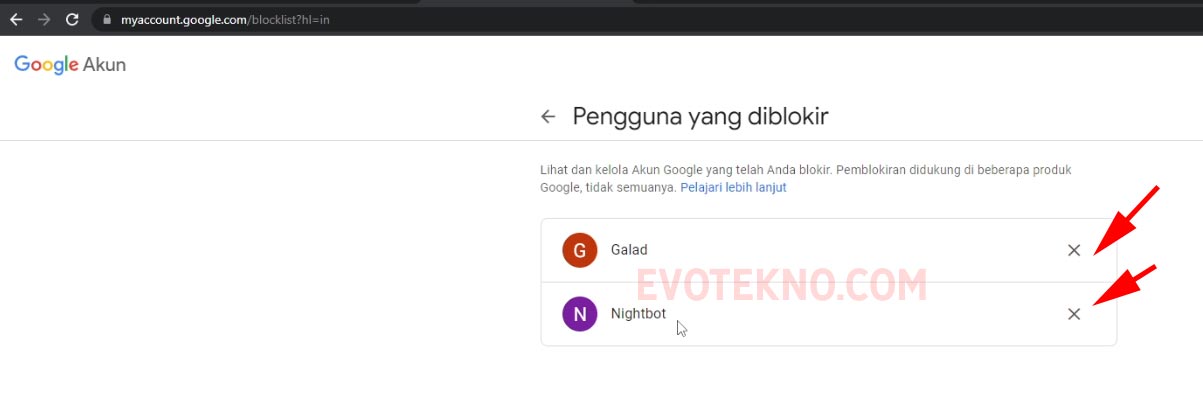 Hapus daftar yang diblokir YouTube - Google Account