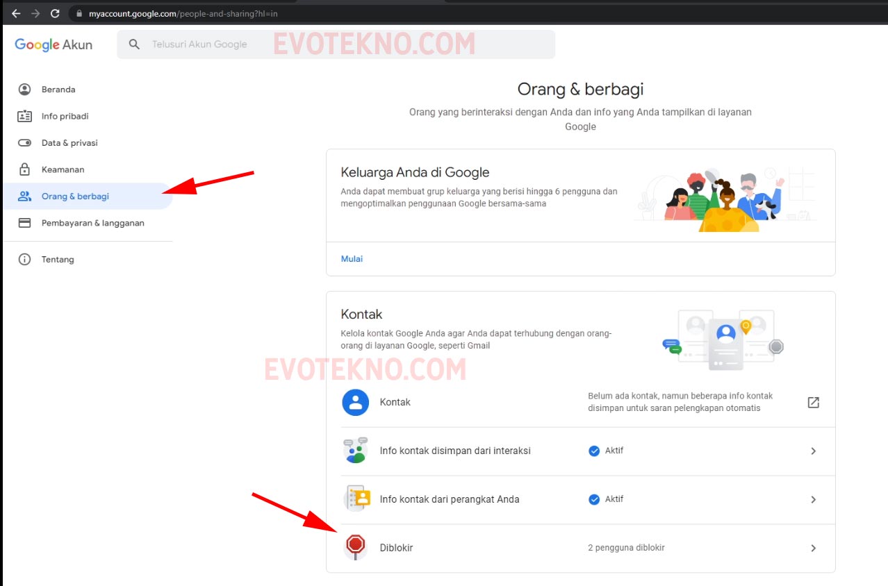 Kelola Akun Google - Orang dan berbagi - Diblokir