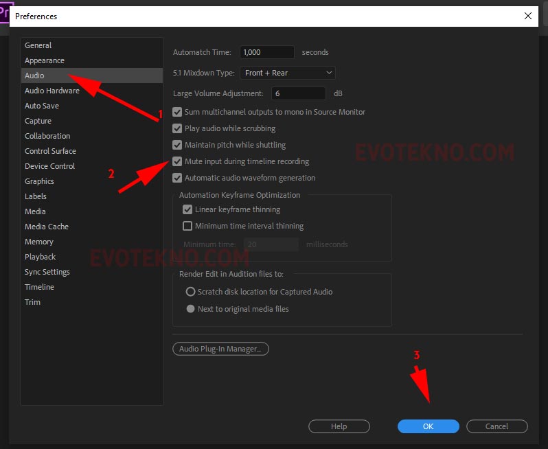 Pengaturan Audio - Mute input during timeline recording - Adobe Premiere Pro