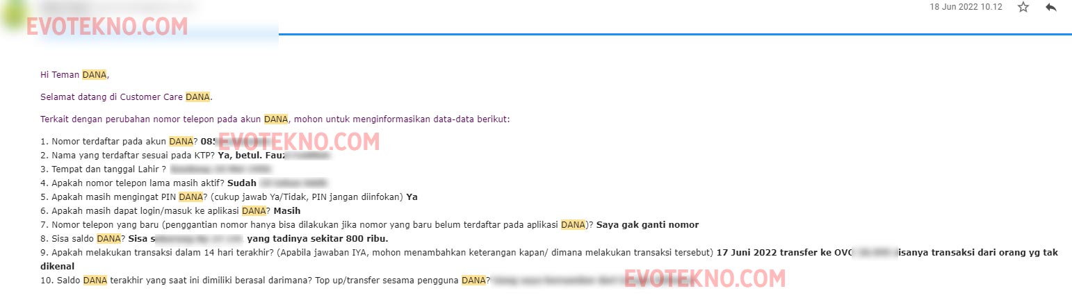 Pertanyaan Nomor - Saldo DANA Hilang -