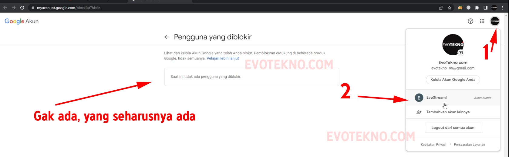 Profil Akun Google - Tidak ada yang diblokir