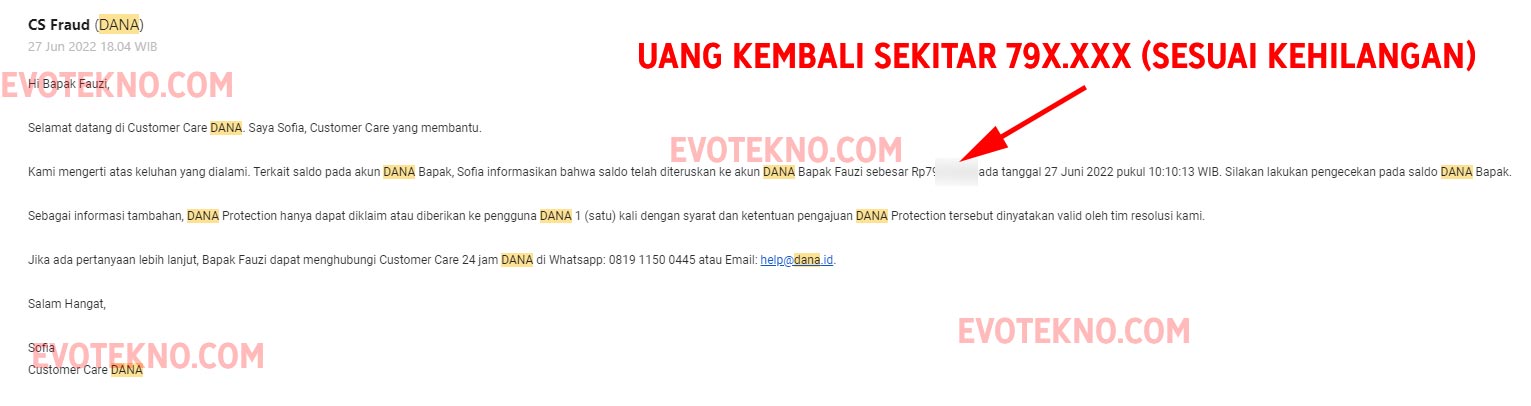 Saldo DANA Sudah kembalikan