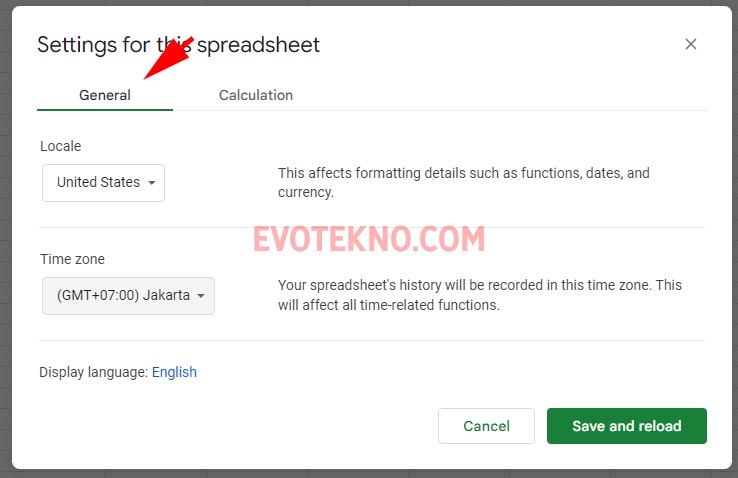 Setting - General - Google Sheets