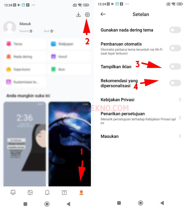 Tema - Setelan - Tampilkan Iklan - Rekomendasi - Xiaomi - MIUI