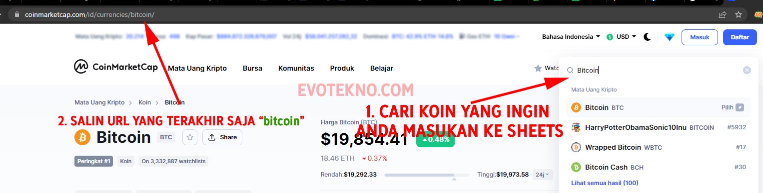 URL terakhir coin market cap - harga crypto di google sheets
