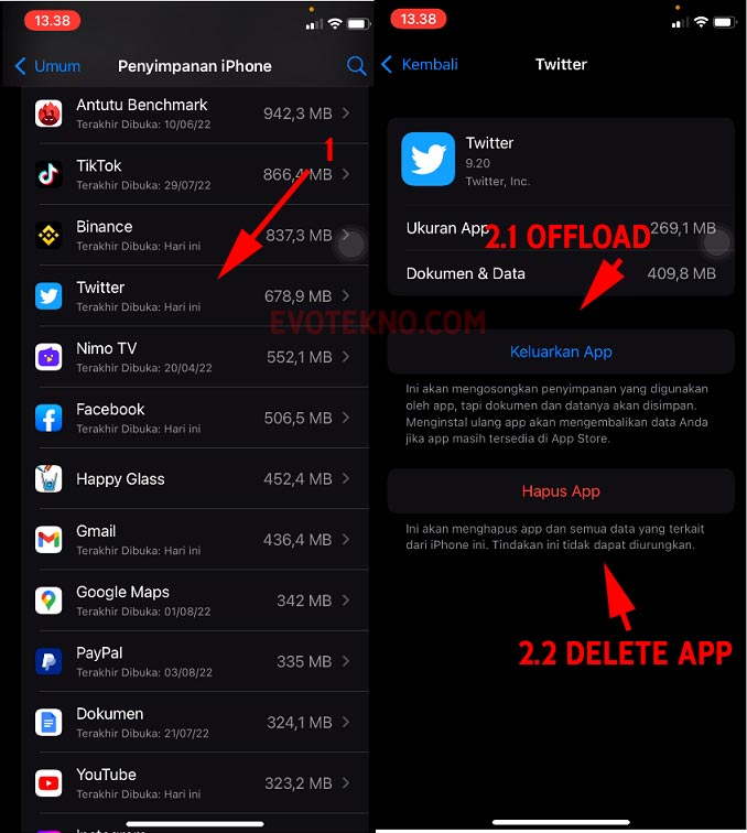 Aplikasi Twitter - Hapus App - Keluarkan App (Offload) - iPhone iOS