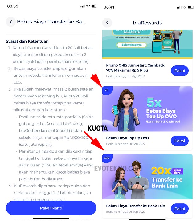 BluReward transfert de quota gratuit bca digital blu