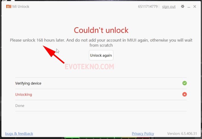 Couldn't Unlock Tunggu 160 jam - Mi Unlock
