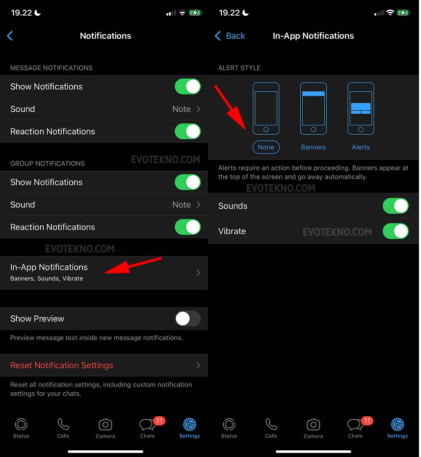 In-App Notification - WhatsApp iPhone iOS
