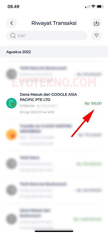 Tiga nomor acak verifikasi Google AdSense - Blu Riwayat Transaksi