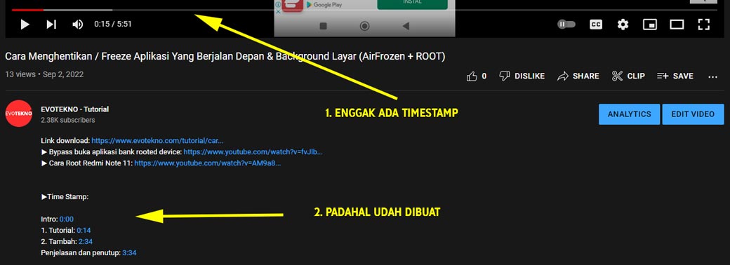 Timestamp hilang di YouTUbe