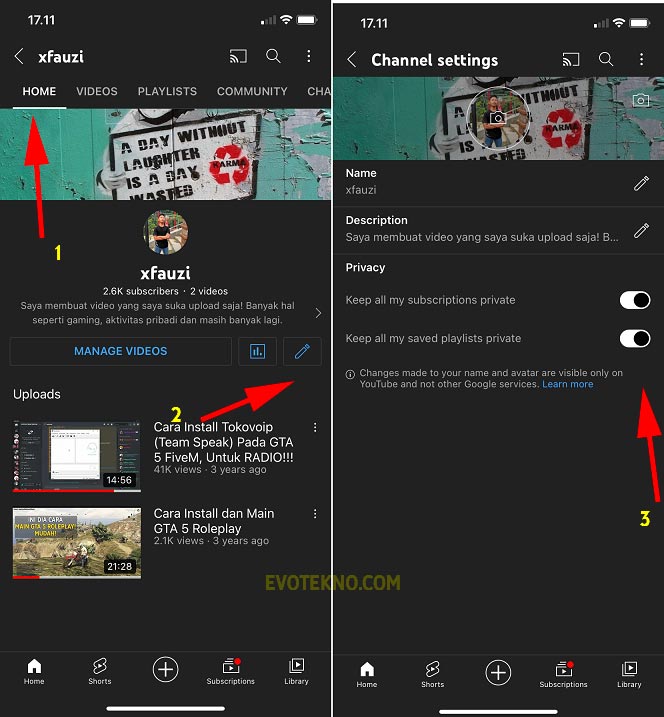 YouTube iOS - Home - Privacy - Keep all my subscriptions priavte