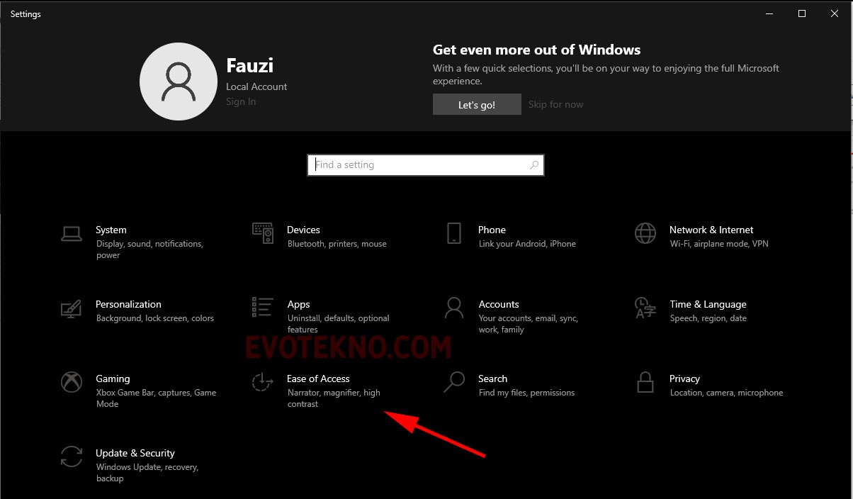 Windows 10 - Settings - Ease of Access