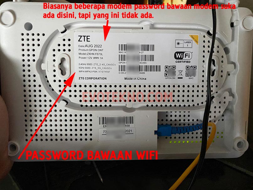 Belakang Modem ZTE F670L - Password Bawaan WIFi