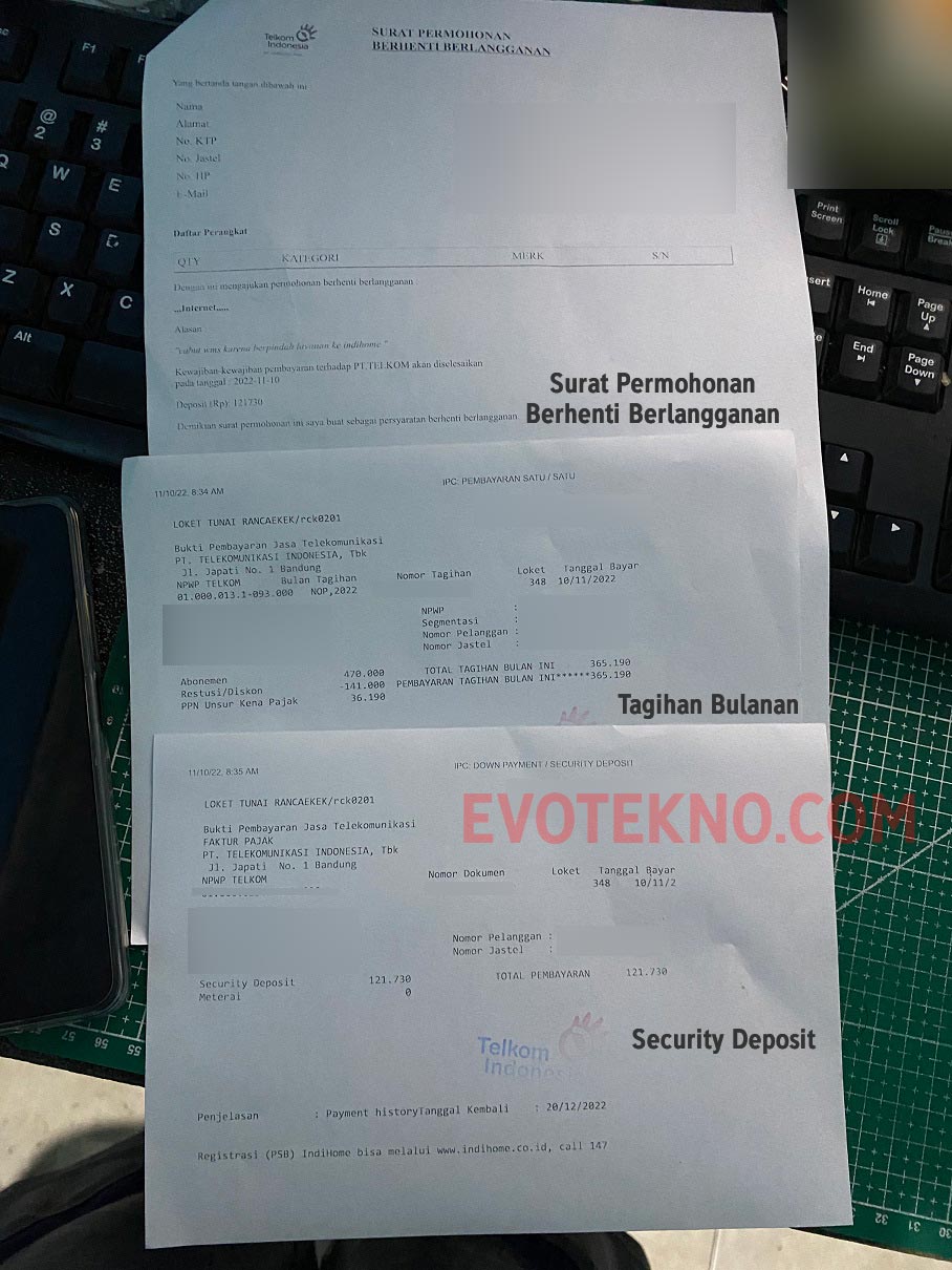 Surat Permohonan Berhenti Berlangganan IndiHome & WMS & Kwitansi