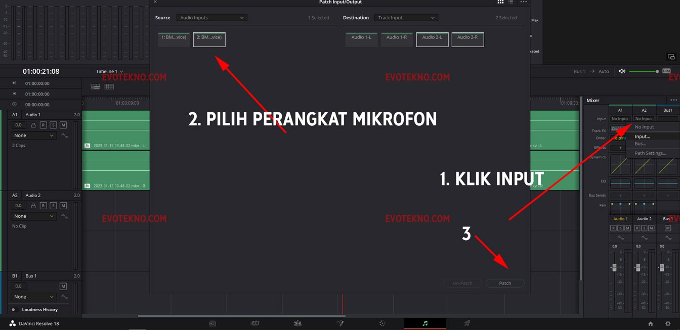 Mixer Input Microphone - Davinci Resolve