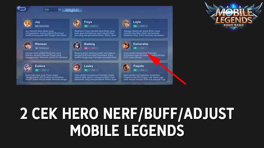 2 Cara Cek Hero Yang di Nerf Buff Adjust Pada Mobile Legends